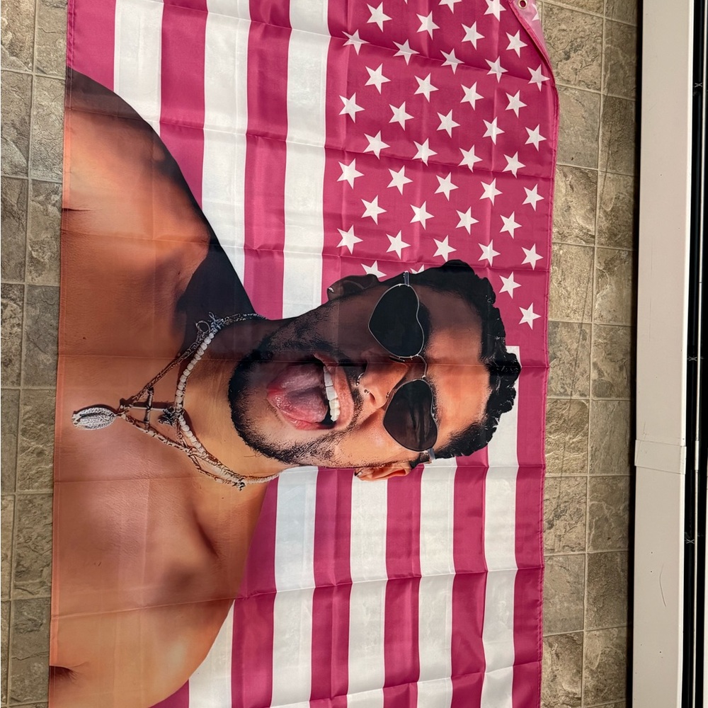 Pink and White Bad Bunny Flag
